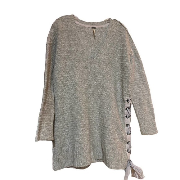 Free People Heart It Laces Oversized Sweater Gray Size XS - Picture 2 of 8